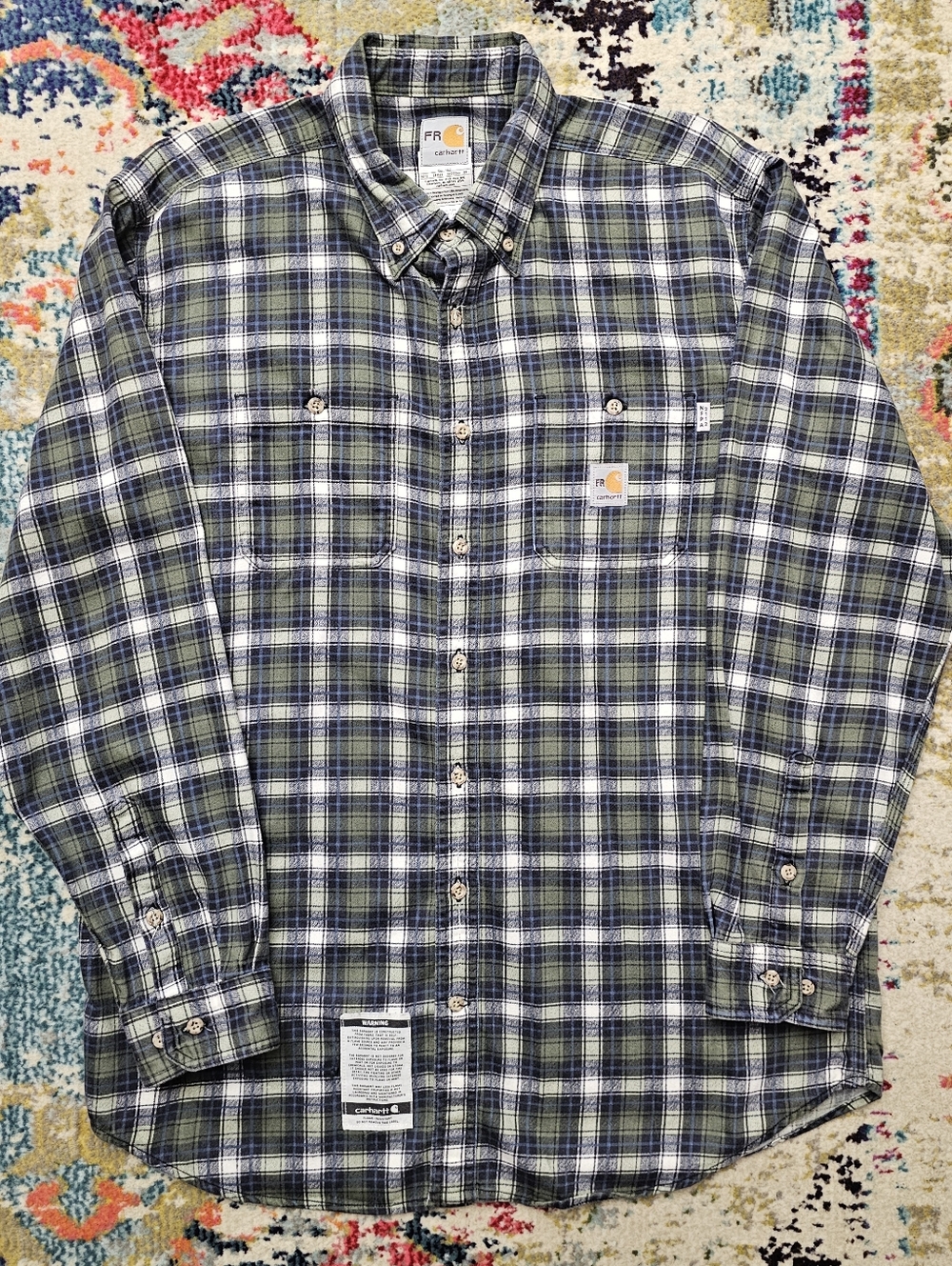 Carhartt FR Shirt Mens Large Plaid Flannel Flame Resistant Long Sleeve Workwear